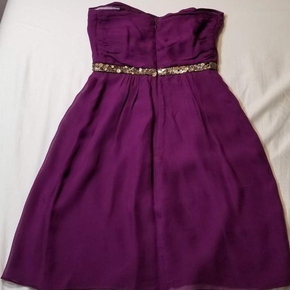 100% Silk Badgley Mischka Plum Purple Strapless Cocktail Dress Size 4 - Picture 3 of 7